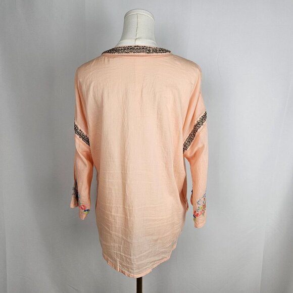 Soft Surroundings Palm Island Embroidered Tunic Top Small Peach Boho Artsy - Picture 8 of 12